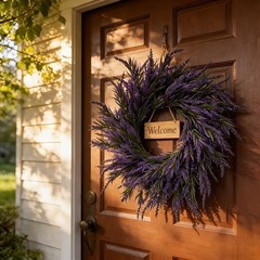 Handmade Look Lavender Wreath Plastic Hanging Decor for Garden Door Window