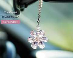 Pink Crystal Flower Car Charm Rear View Mirror Pendant Decor | Pink Flower