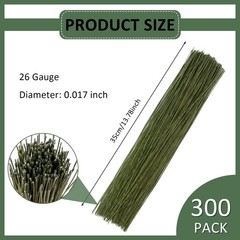 300 PCS Floral Wire Stems, COIDEA 26 Gauge 14 Inch Artificial 26 Gauge, Green