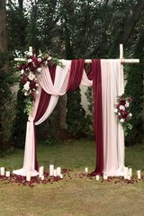 Ling’s moment Romantic Marsala Wedding Arch Decor Set: Drapes & Flowers