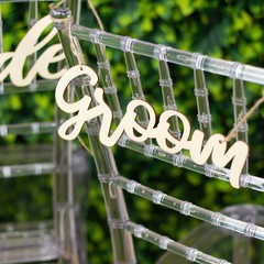 NATURAL 2 Wooden 12″ x 5″ Bride and Groom Chair Signs Wedding HANGING DECOR