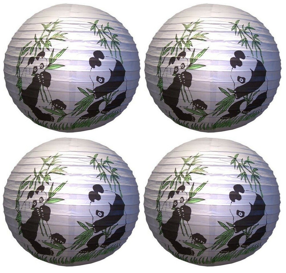 SET of 4 Chinese 16” Round Paper Lantern Fortune Bamboo Panda Home Party Decor