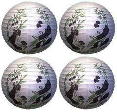 SET of 4 Chinese 16” Round Paper Lantern Fortune Bamboo Panda Home Party Decor