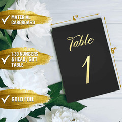 Black Table Numbers 1 30 for Wedding Reception with Gold Foil Table Number