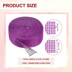 2 Roll 1.5″x20 Yard Crystal Rhinestones Mesh Ribbon Dark Pink (4mm)