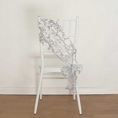 5 SILVER Embroidered Sequin CHAIR SASHES Party Events Decorations Supplies