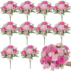 10 Bundles Peonies Artificial Flowers, Pink Silk Peony Flower Bulk Bridesmaid…
