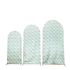 3 WHITE GREEN Eucalyptus Floral Satin Round Top Backdrop STAND COVERS Set Party