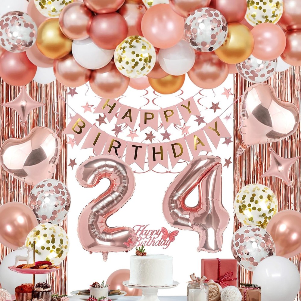 24th Rose Gold Birthday Party Decorations for Women, Rose Gold Happy Birthday…