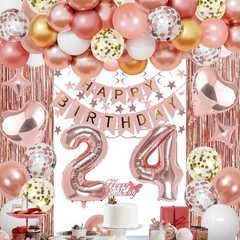 24th Rose Gold Birthday Party Decorations for Women, Rose Gold Happy Birthday…