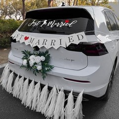 5PCS Just Married Decorations Set for Car – White Just Married Artificial