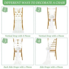 24 Set Wedding Chair Decorations – Chiffon Sashes with Ribbon Bows & Floral Aisl