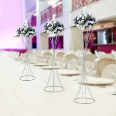 3-Pc Silver Electroplated Iron Hourglass Flower Stand Set Modern Centerpiece
