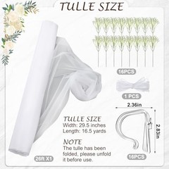 34 Pcs Church Pew Wedding Decorations Fabric Tulle Silk Flower Pew Clips White