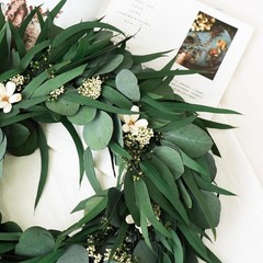 16 inch Preserved Eucalyptus Wreath – Medium-Sized Natural Handcrafted