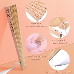 Qunclay 60Pcs Wooden Hand Fans Folding Wedding Fans for Guest Chinese Hollow …