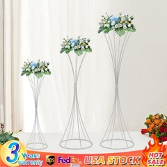 3Pcs Modern Silver Metal Flower Stand for Wedding Table Centerpieces Decor