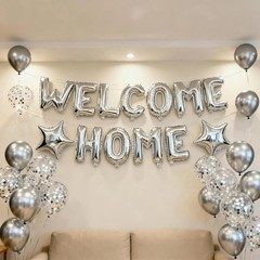 Welcome Home Letter Balloon Silver Banner with Star Confetti Balloons for Arm…