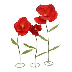 3 Pack Large Burgundy Artificial Corn Poppy Flowers, Freestanding Floral Decor