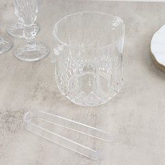 3 Clear pack Plastic Small Ice Buckets with Handle and Tongs in Crystal-Cut