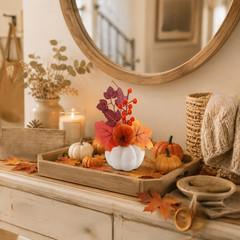Thanksgiving Seasonal Foam Wreath with Pumpkin Theme and Maple Color Accents