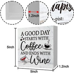 Funny Rustic Wooden Sign Coffee And Wine Desk Decor Sign, A Good Day Starts w…