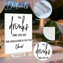 8×10” Funny Bar Sign, The Drinks Are On Us! Cheers! Thick White Acrylic Bar …