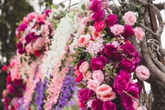 Full Floral Arrangement Arch with Flowers and Gold Stand (Branches not included)
