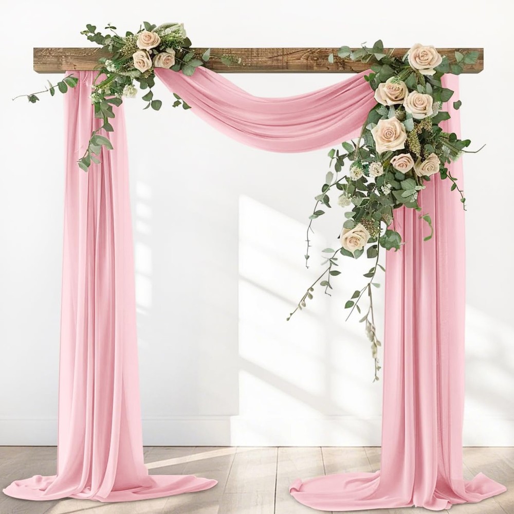 Dusty Rose Elegant Arch Draping Fabric 2 Panels Outdoor 29″ x 20Ft Sheer Chif…