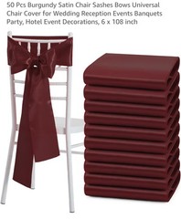 Burgundy Satin Chair Sash-6″ X 108″-50 Pk.-NEW IN ORG OPEN PKG
