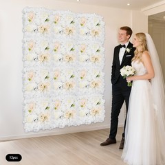 12PCS Artificial Flower Wall Panels White Artificial Flower Wall Backdrop Panels