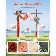 Uimoso Orange Floral Wedding Arch Kit with Two Flower Arrangements and Drapes