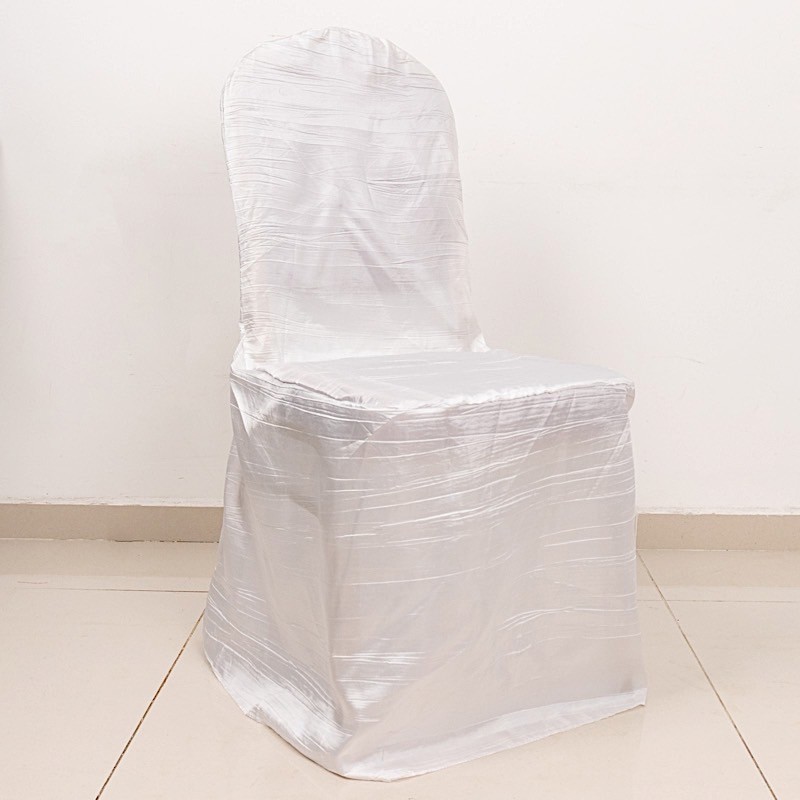 WHITE Crinkle Crushed Taffeta Banquet CHAIR COVER Party Wedding Events Decor