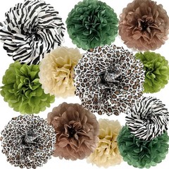 Jungle Safari Tissue Paper Pom Poms Wild Animal Leopard Zebra Print Cheetah P…