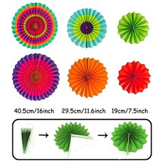 Party Decoration, 21 Pcs Multi-color Hanging Paper Fans, Pom Multi-colored
