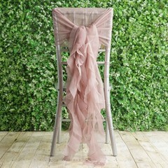 Dusty Rose Premium CHAIR COVER with Curly Chiffon Ruffled SASHES Decorations