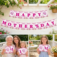 Mother’s Day Decorations, Happy Mother’s Day Banner for Party, Pre-Strung Ban…