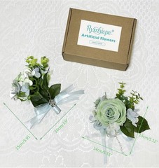 2Pcs Aqua Teal Rose Wrist Corsage & Boutonniere Set Wedding Prom Party