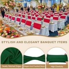 25 Pcs Spandex Chair Sashes Bows with Slider Buckle, Dark Green