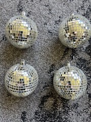Lot 6 vintage 3″ wide silver Glass Mirror Disco Balls Ornaments Holidays