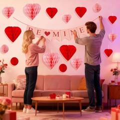 PCS Valentines Day Decor, Red Pink Heart Valentines Party Decorations Pom 16