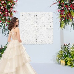 Artificial Silk Flower Wall Panel 1 × 1m White Rose Dahlia Hydrangea Backdrop