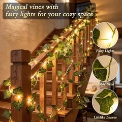 Ivy Vines with Fairy Lights, 200 LED Vine Lights with Remote and 8 Lighting