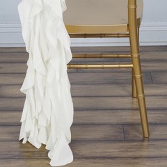 Ivory Premium CHAIR COVER with Curly Chiffon Ruffled SASHES Wedding Decorations