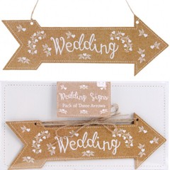 3 WEDDING ARROW HANGING Paper Card Party Venue Two Sided Direction Hanger Sign