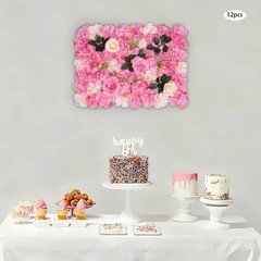 12 Pcs Pink Flower Wall Decor, 3D Silk Rose Floral Artificial Flower Wall