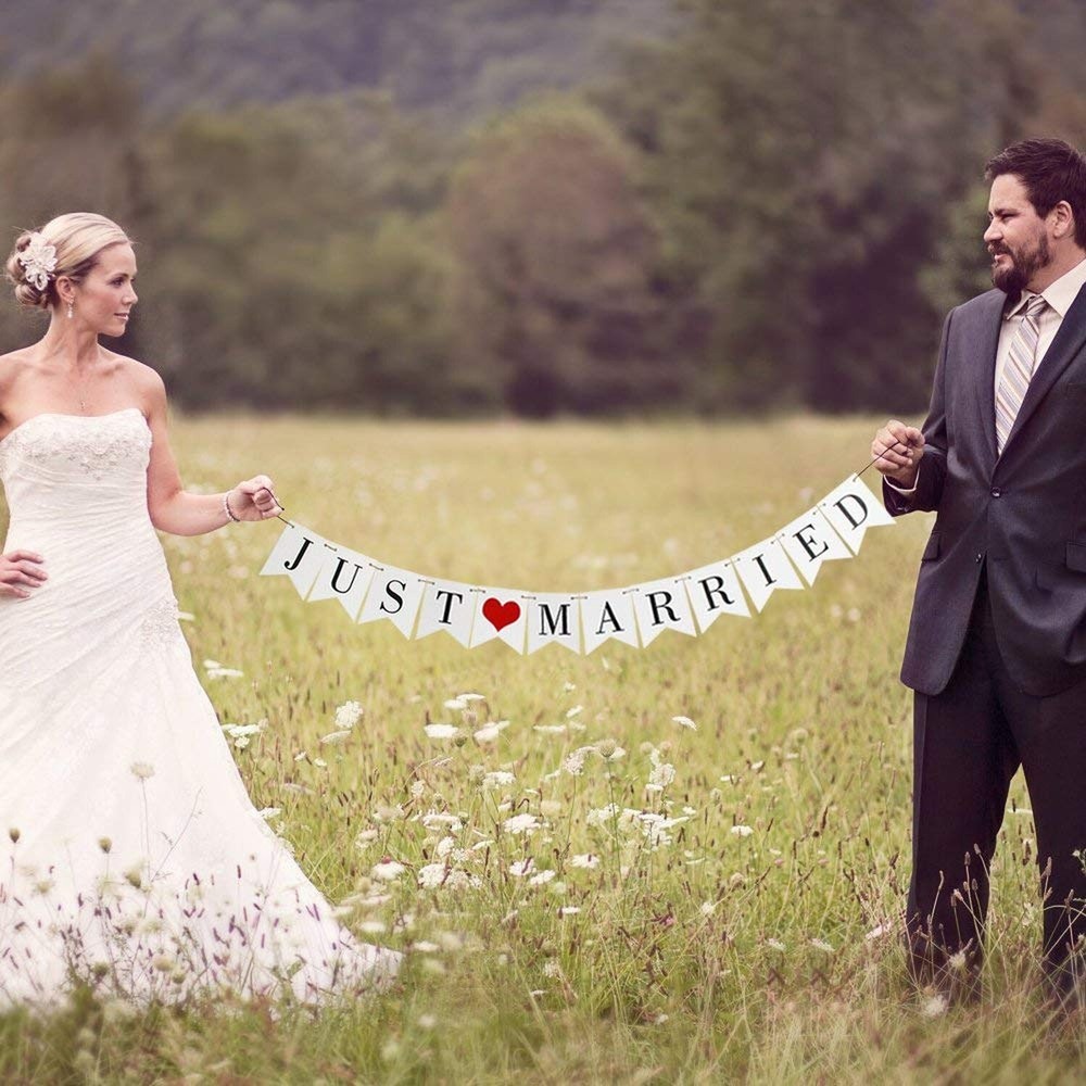 Vintage Just Married Banner Wedding Bunting Photo Booth Props Signs Garland B…