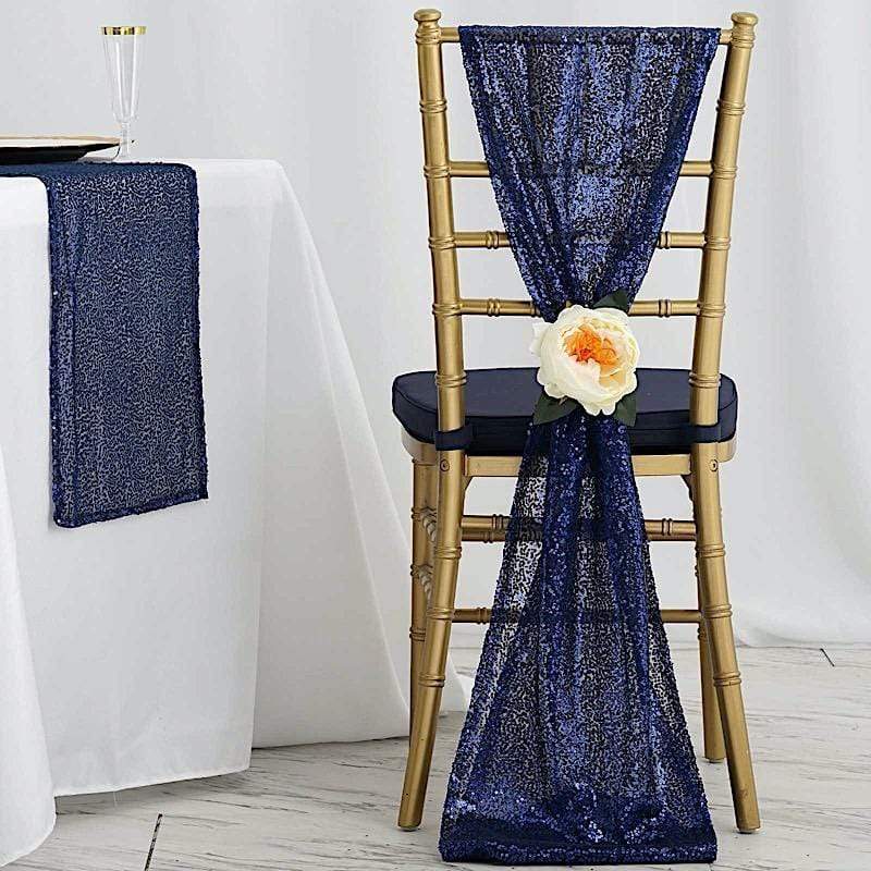 Extra Wide NAVY BLUE Premium Sequined Chair Sashes Wedding Events Decorations