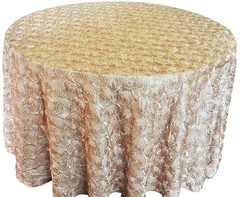 120″ Round Satin Rosette Tablecloth – Champagne (1pc/pk)