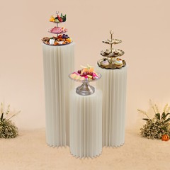 3xWhite Cardboard Flower Stands Wedding Decor Display Flower Stand & PVC Plates
